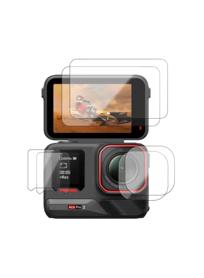 Peachjoy Screen and Lens Protector Kit for Insta360 Ace Pro 2, HD Tempered Glass, 9H Scratch Resistance, Anti-Fingerprint Coating, Easy Apply, 6 Piece Set (2 Screen Protectors + 2 Lens Guards + 2 Accessories) - Image 1